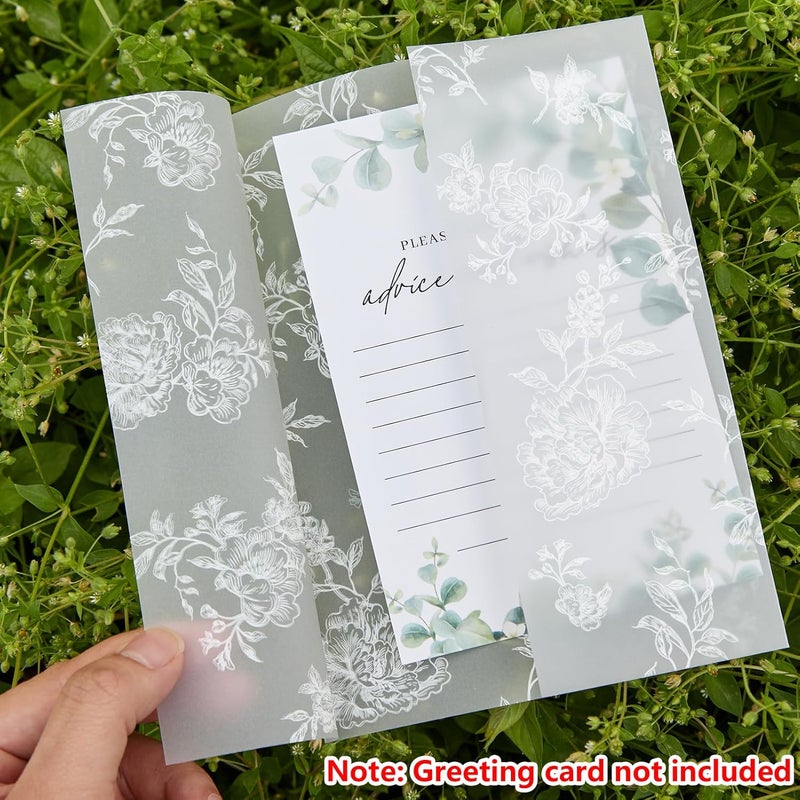 TINYAT 60 Sheets Pre-Folded Vellum Jackets for 5x7 Invitations,White Floral Vellum Paper 5x7 Jackets,Translucent Invitation Sleeve Wraps Floral Paper Envelope Liners for Wedding Baby Shower Invitations Cards - Image 5